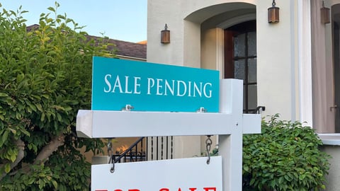 Close up on For Sale and Sale Pending sign in front of a California Home. Housing crisis, selling homes.; Shutterstock ID 1501869947